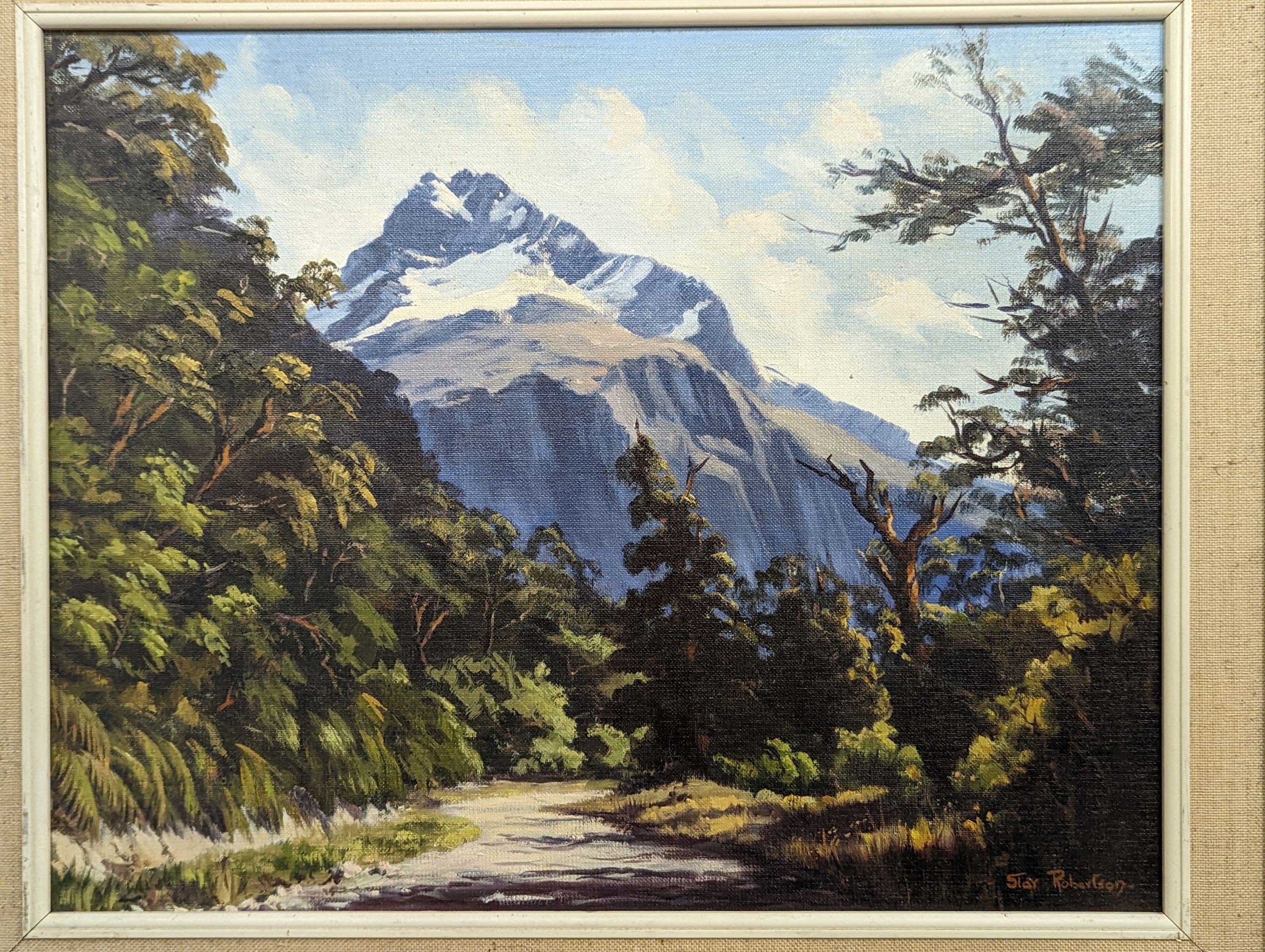Star Robertson (New Zealand), oil on board, 'Mount Lyttle from the road to Milford', New Zealand, signed, 40 x 50cm